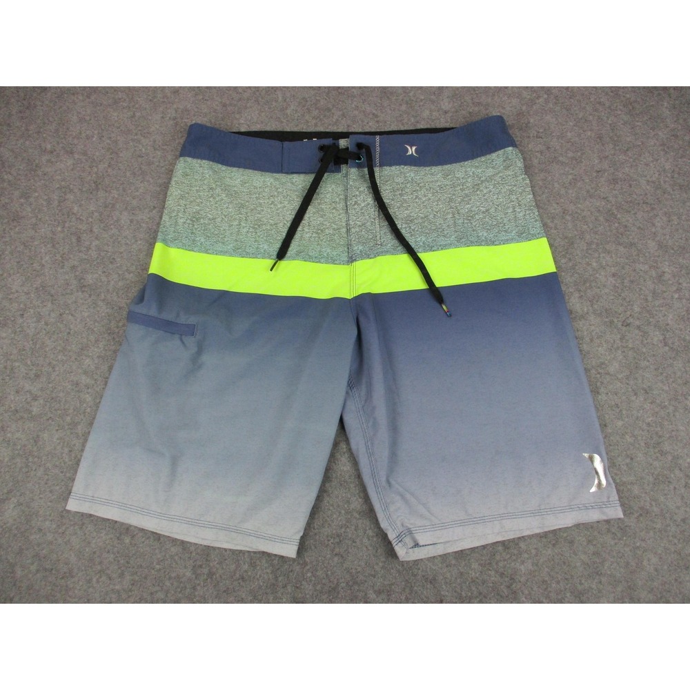 Hurley Board Shorts Mens 33 Blue Green Phantom Ombre Neon Stripe Swim Trunks